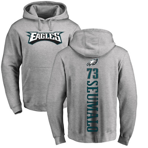 Men Philadelphia Eagles #73 Isaac Seumalo Ash Backer NFL Pullover Hoodie Sweatshirts
